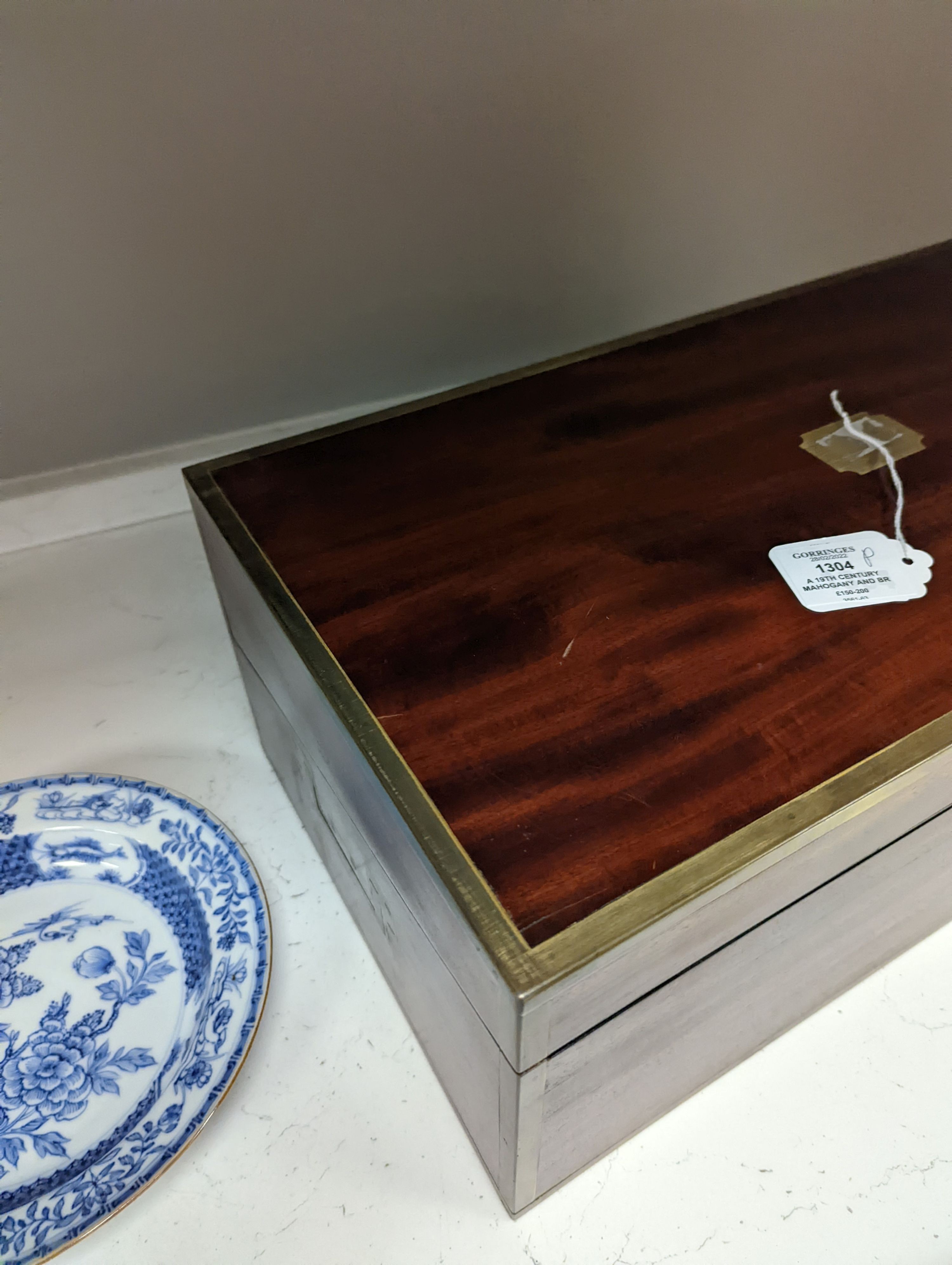 A 19th century mahogany and brass mounted writing slope, 51cm
